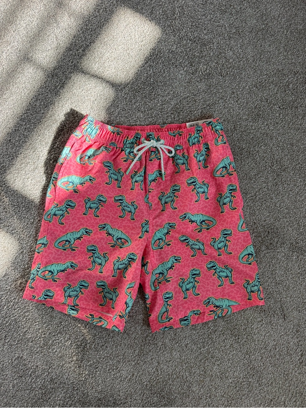 Men's Pink T-Rex Print Hybrid Shorts with Drawstring
